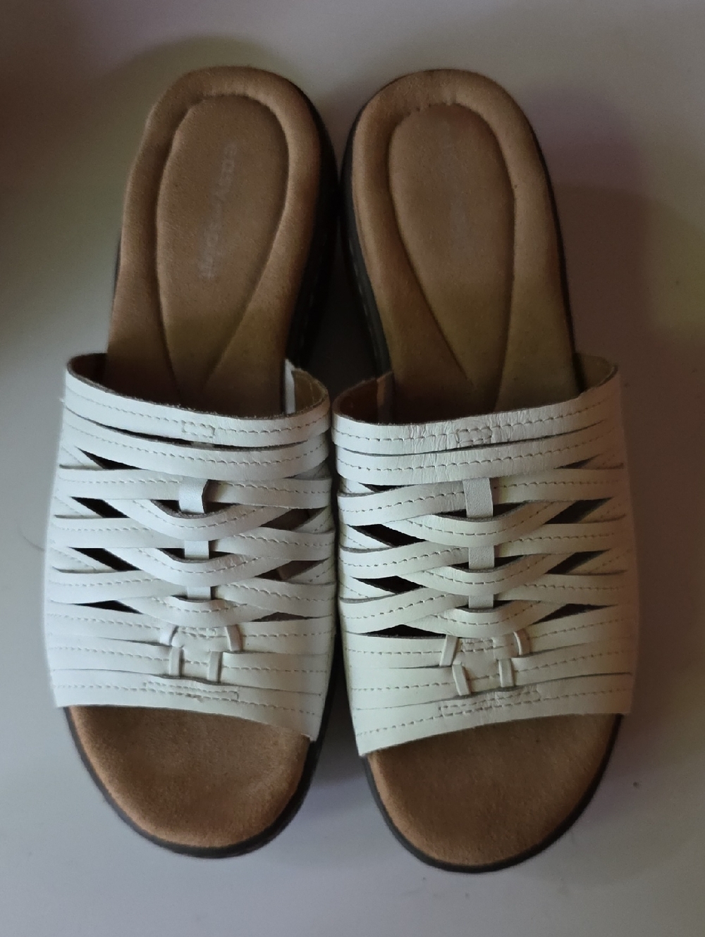 Easy Spirit White Woven Slide Sandals